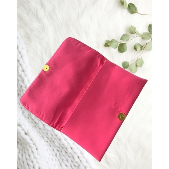 Pink and Gold Geometric Art Deco Pattern Clutch Purse Gold Chain Bag - Picture 2 of 6